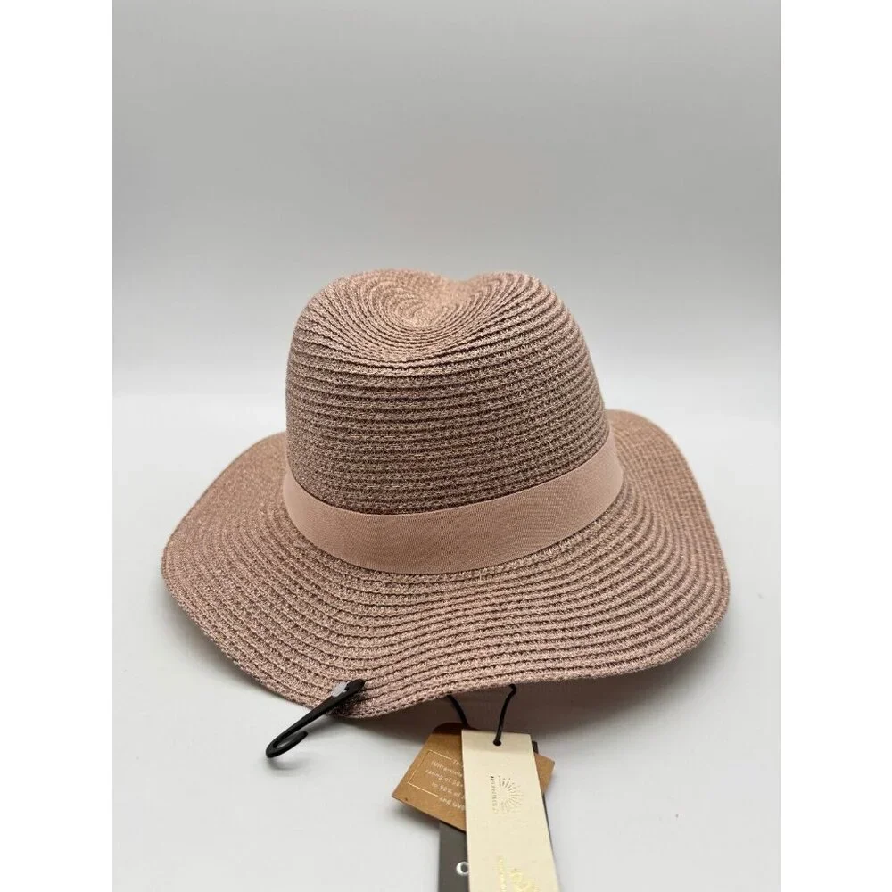 VINCE CAMUTO All Over Shine metallic foldable adjustable panama hat - ROSE /PINK